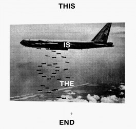 Art direction. Black print representing B52 launching bombs. Graphic design. Screen print 