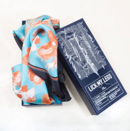 Art direction. Blue silk scarf in a luxe box. Fashion design. Product design 