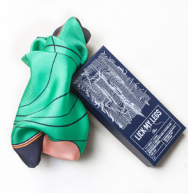 Art direction. Blue silk scarf in a box. Fashion design. Product design 