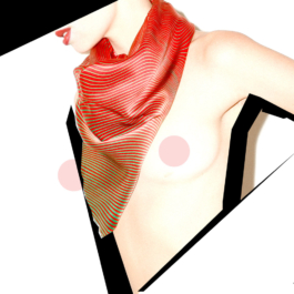 Art direction. Advertising. Lick my legs capsule scarves collection. Model wearing a screen/red silk scarf. 