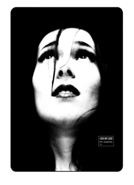 art direction. Lick my legs flyer. Black & white close up of a gothic face. 