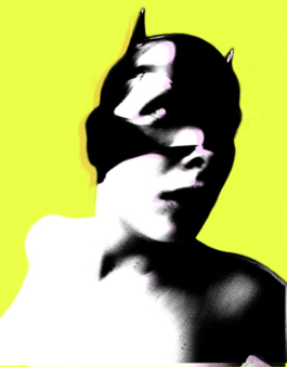 art direction. Sérigraphie noire et rose sur fond jaune. Catwoman. 