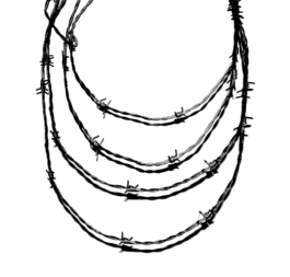 art direction. graphic design. screen printing of a necklace in barbed wire. 