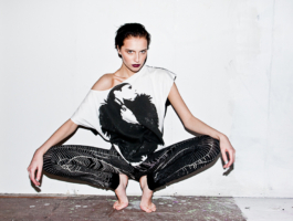 Photography. Fashion editorial. Model wearing white printed top and black leggings by Lickmylegs-paris 