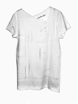 Archives. T-shirt. Asymmetric neck, all over graphic grid print. 